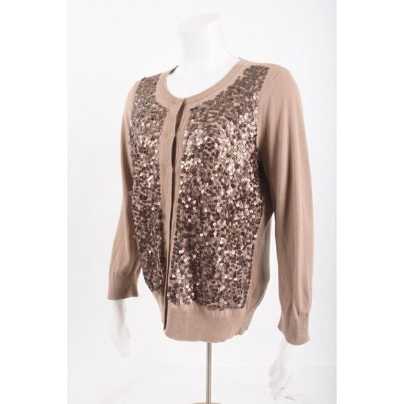 Talbots Womens Brown Sequined Cardigan Sweater 3/4 sleeves Sz US M NWT - Picture 3 of 6